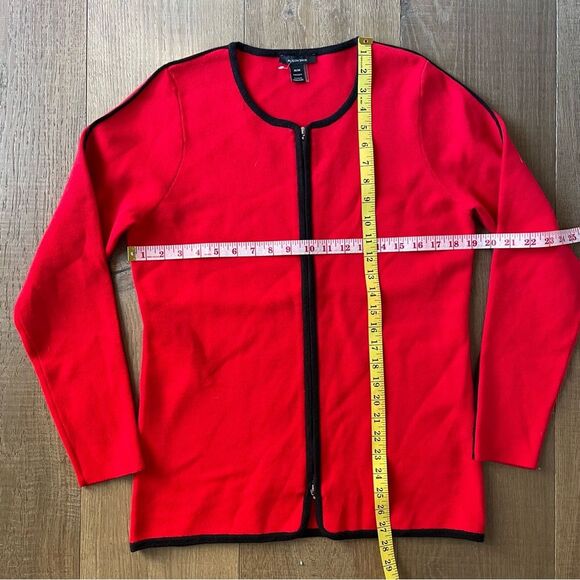 Alison Sheri Red & Black Contrast Detail Full Zip-Up Women's Cardigan (Size M) - Picture 8 of 12